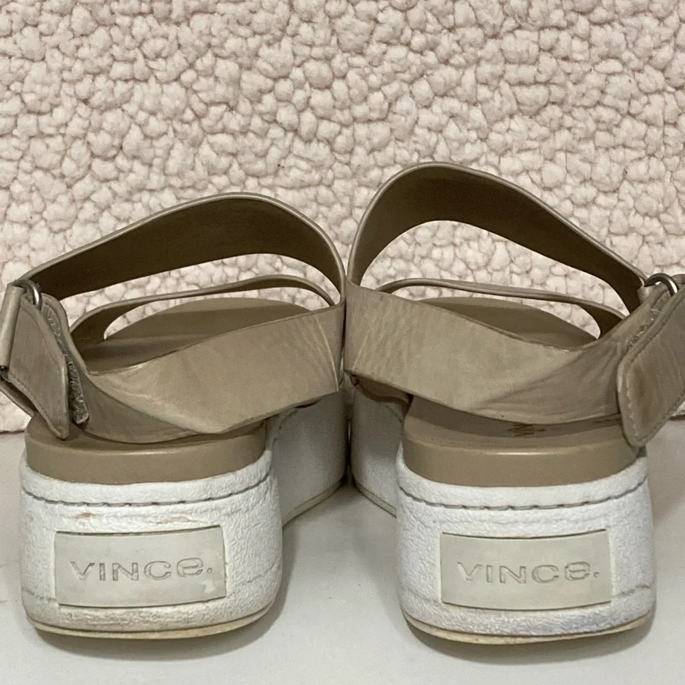 Vince Womens Westport Tan Leather Strap Platform Casual Sandals Shoes SZ 6.5